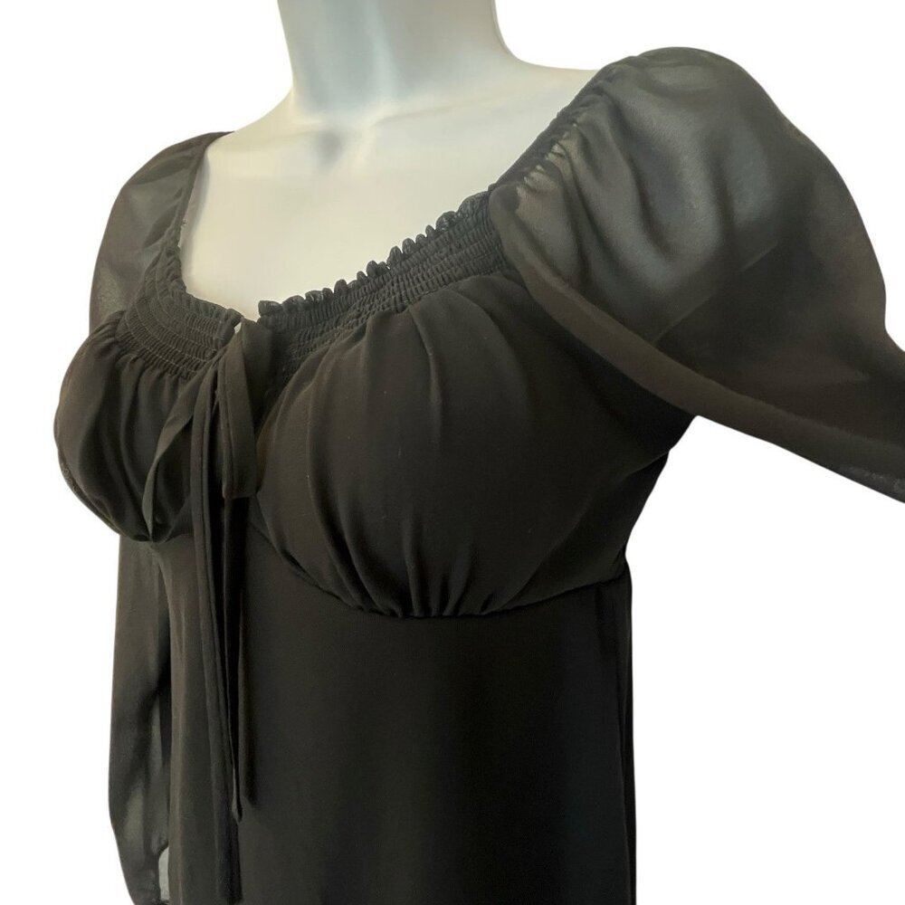 Lily Rose Black Babydoll Milkmaid Mini Dress XS Sheer Sleeves Dark Fairy Goth